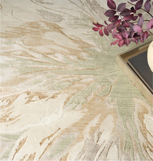 Brushlight speaks to the current appetite for abstract botanical expression. Nourison Home, IHFC, IH-101